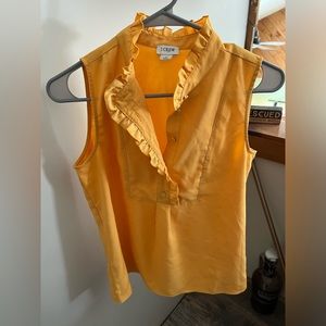 Sunshine yellow button sleeveless blouse with ruffle neckline